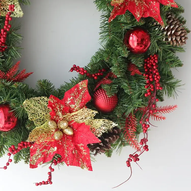 Christmas Wreath Flocked Mixed Decorations With LED Lights