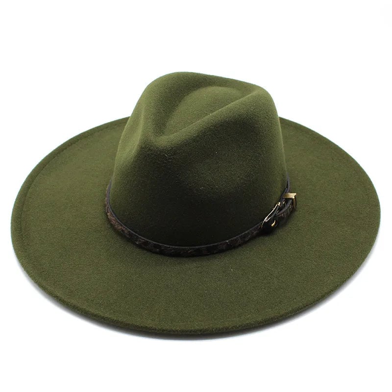 New Autumn And Winter Wool 9.5cm Big Brim Jazz Hat Men's And Women's Heart Top Chain Hat Felt Hat
