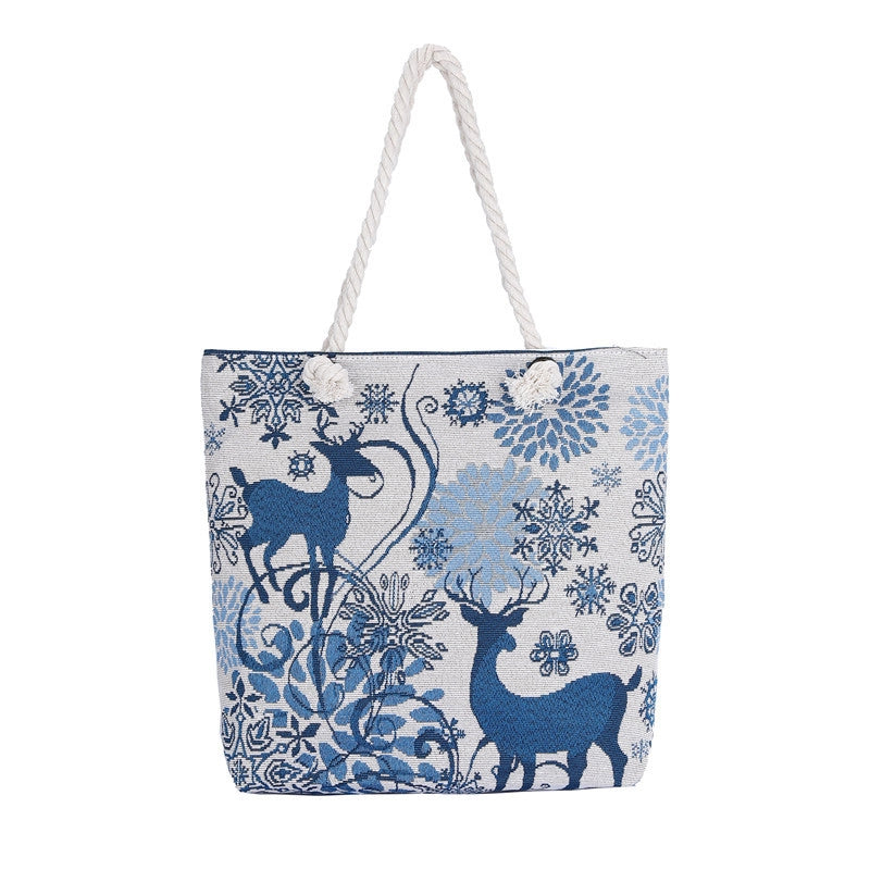 Christmas Unisex Canvas Cartoon Cute Zipper Shoulder Bag