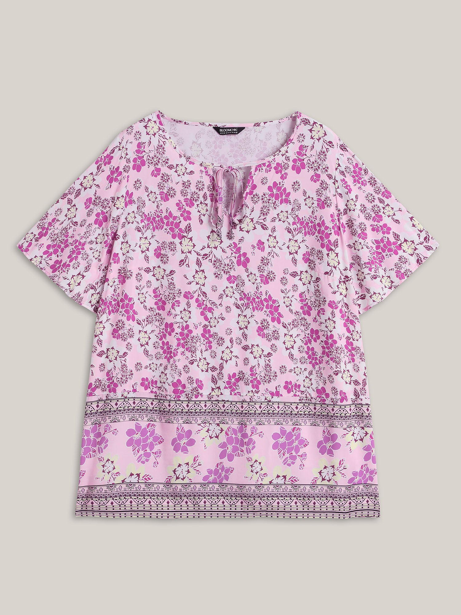 Floral Print Neck Tie Flowy Blouse