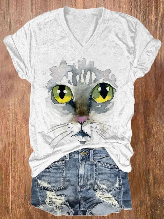 Women's Cute Cat Printed Casual T-Shirt