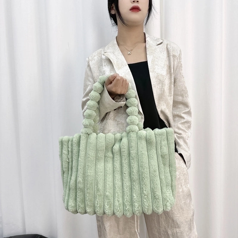 Women's Large Autumn&winter Plush Solid Color Basic Square Magnetic Buckle Shoulder Bag Tote Bag