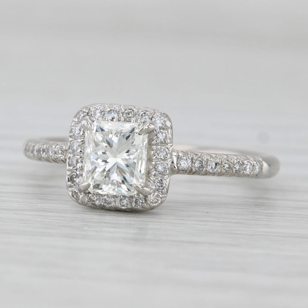 1.08ctw Diamond Halo Engagement Ring 14k White Gold Size 7 GIA
