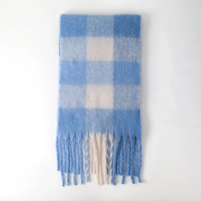 The Same Plaid Scarf Women Stitching Cashmere Mauhair Student Couple Winter Warm Shawl