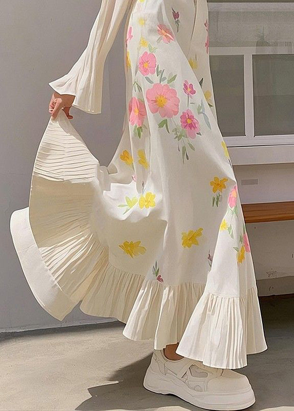 New Pink Print Wrinkled High Waist Cotton Skirts Spring