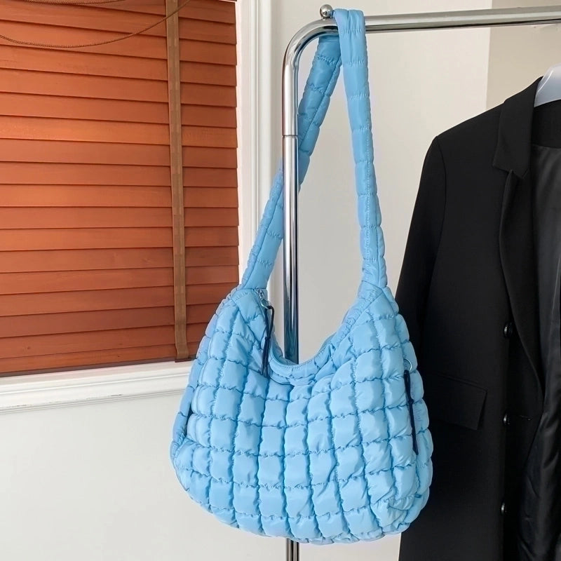 Women's Nylon Plaid Classic Style Sewing Thread Square Zipper Shoulder Bag