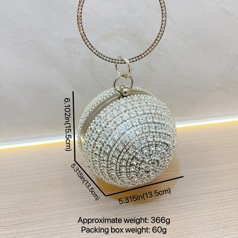 New Fashion Banquet Bag Party Evening Bag Round Spherical Silver Mini Bag Hand Carrying Evening Bag