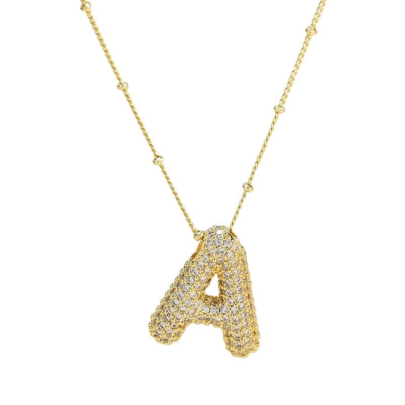 Europe And America  Hot Sale Fashion 26 English Letters Pendant Necklace Copper Micro Inlaid Zircon Balloon Letter Collarbone Necklace Choker Pendant