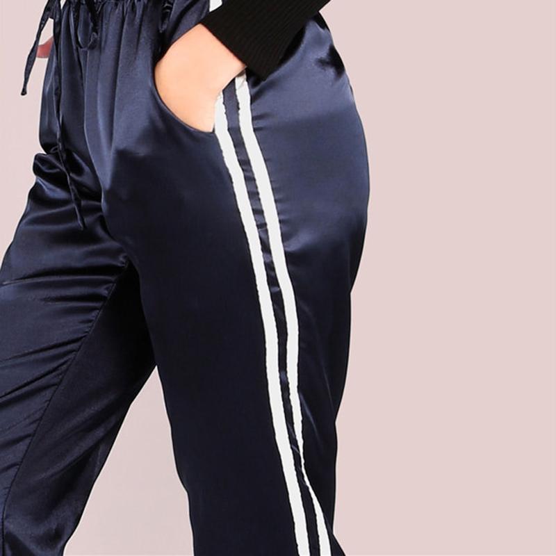 Mid Waist Satin Striped Sport Trouser