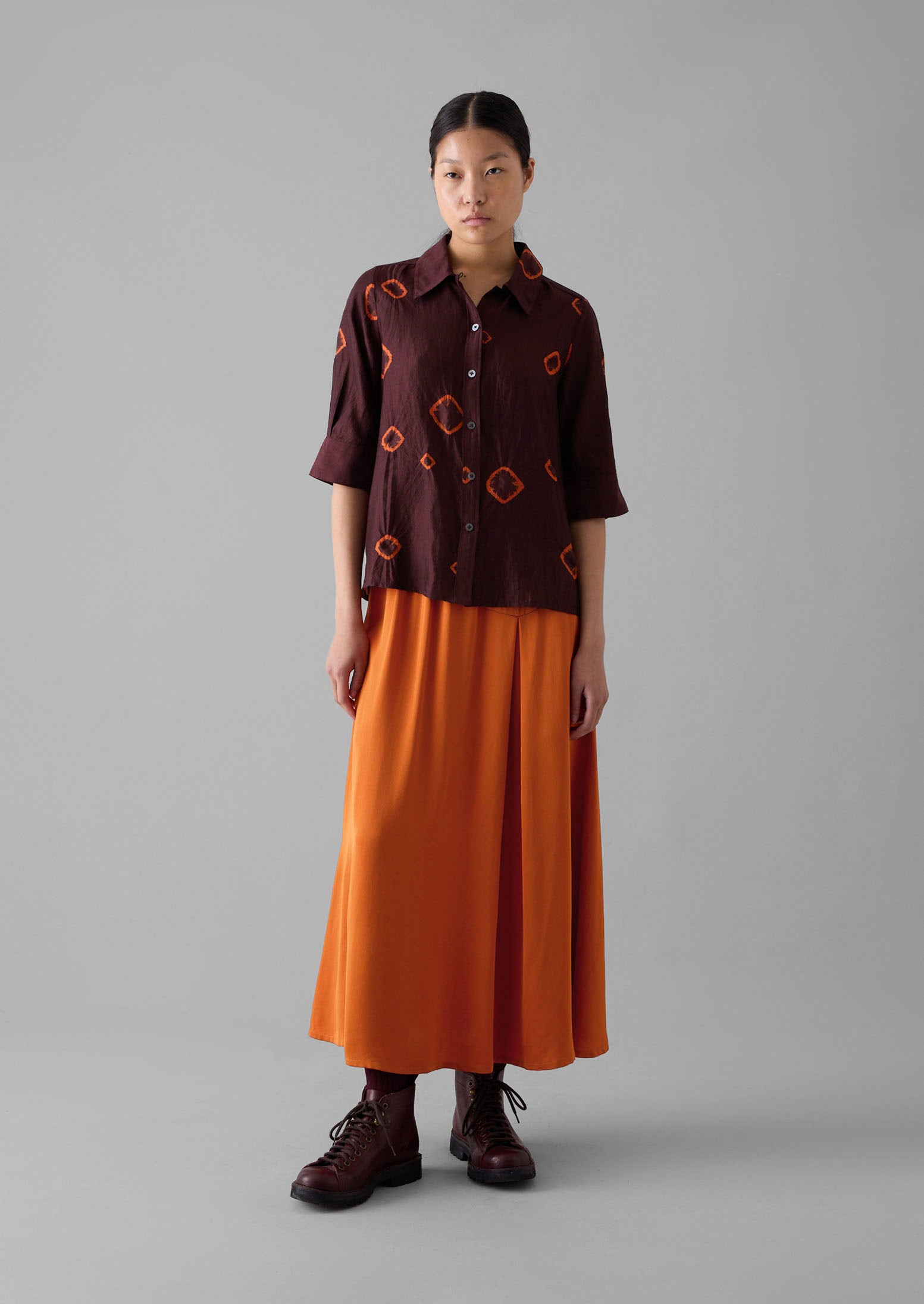 Gia Hand Bandhini Silk Shirt | Bordeaux/Red Carnelian