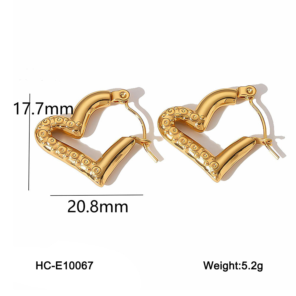 Peach Heart Geometric Stainless Steel Electroplating Earrings