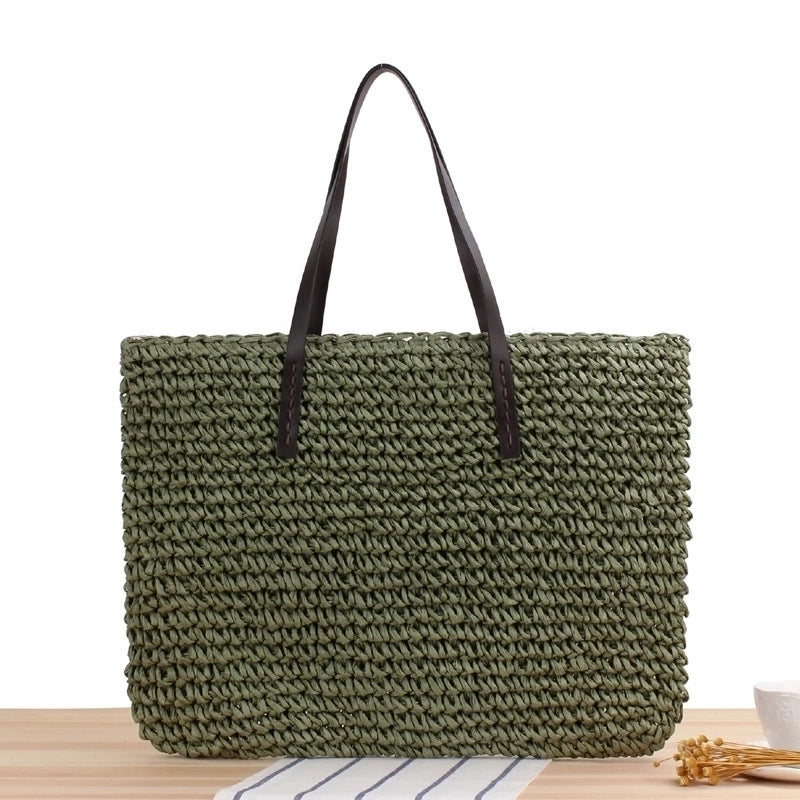 Women's Large Spring&summer Cotton Rope Basic Straw Bag
