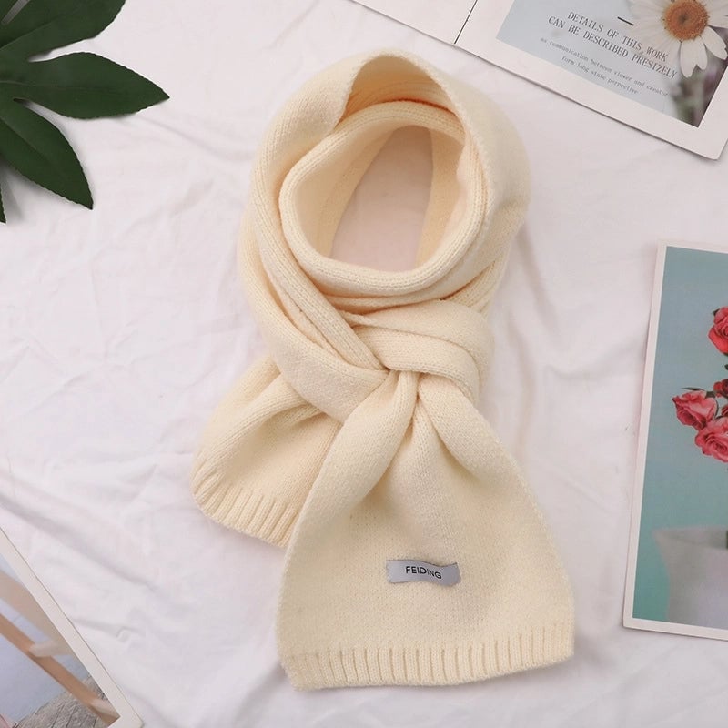 Warm Solid Color Scarf Women's Autumn And Winter Solid Color Patch Fashionable Student's New Knitted Small Scarf