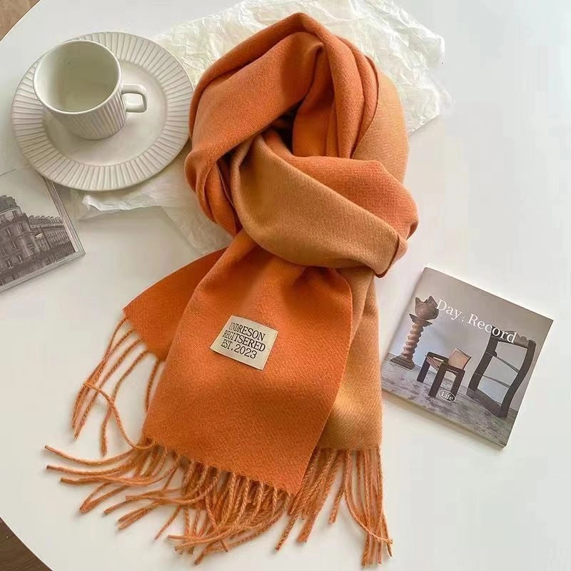 Solid Color Double-sided Tassel Scarf For Women Autumn And Winter New Warm Cashmere-like Scarf Thickened Student Shawl