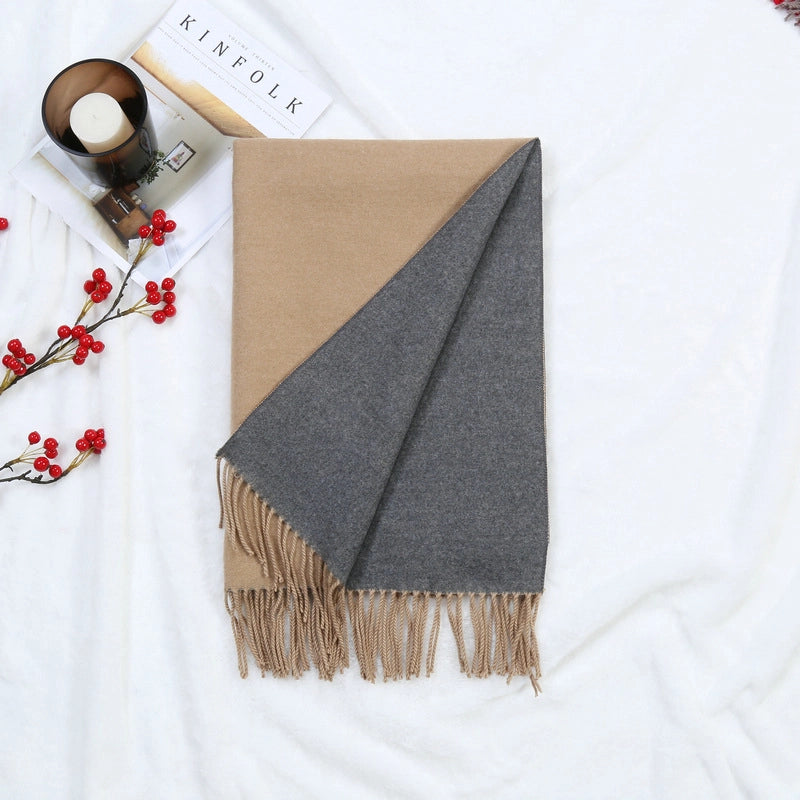 Autumn And Winter New Thickened Cashmere Double-Sided Scarf Women's Popular Versatile Color Matching Shawl Scarf