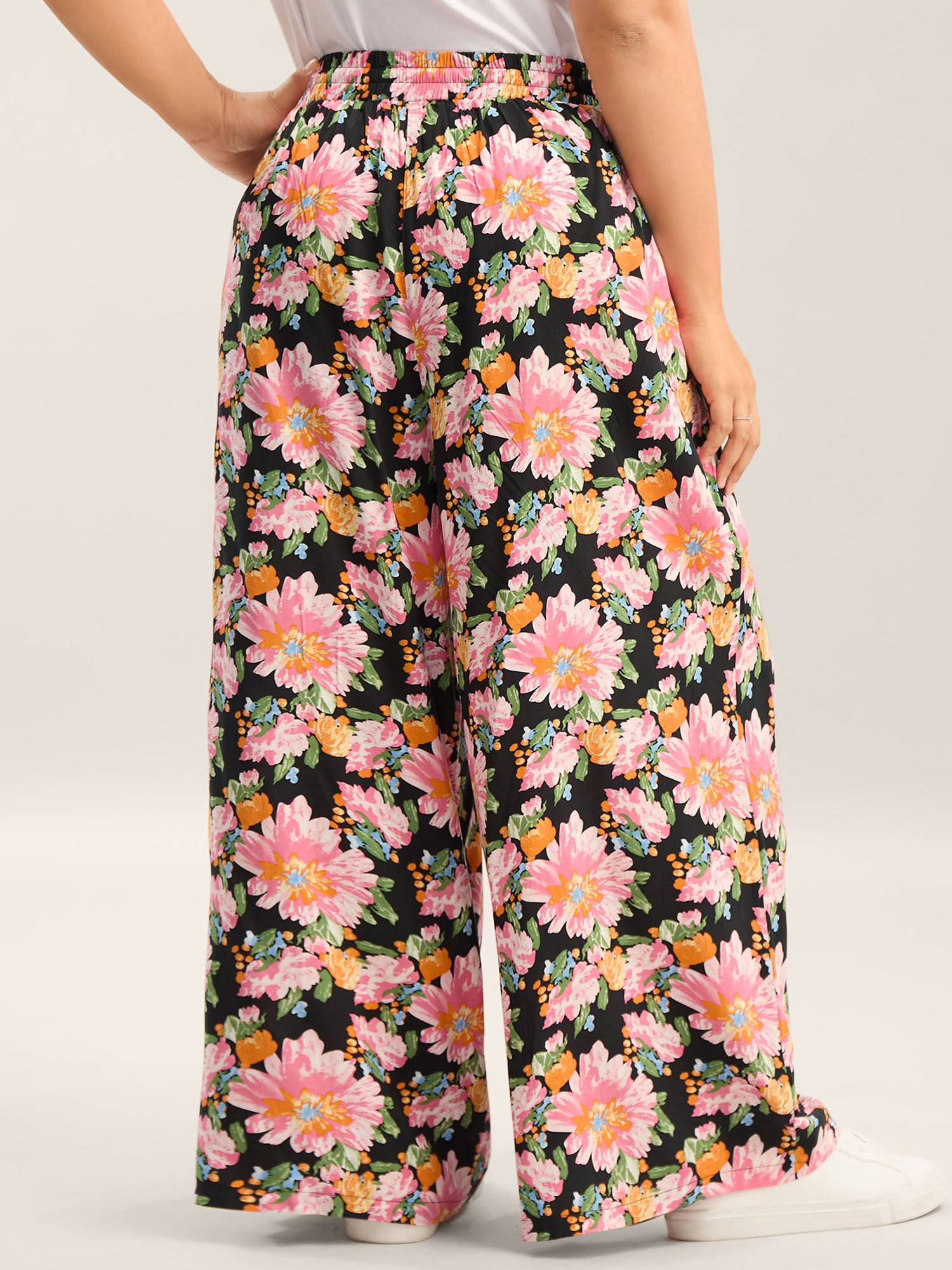 Rayon Blushing Floral Print Wide-Leg Pants