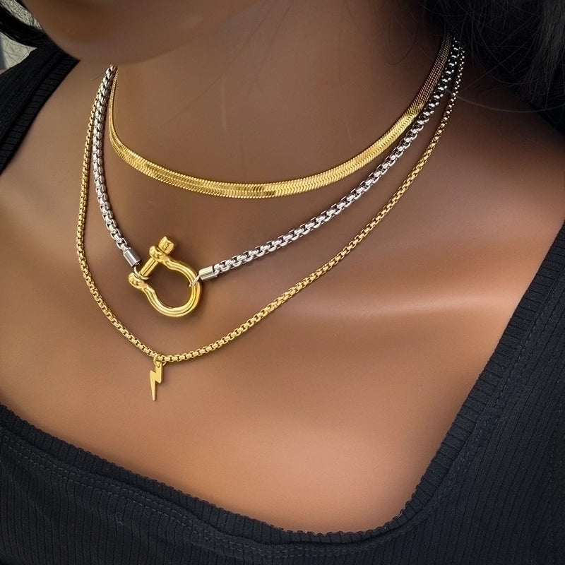 Retro Solid Color Titanium Steel Zircon 18K Gold Plated Plating Inlay Pendant Necklace