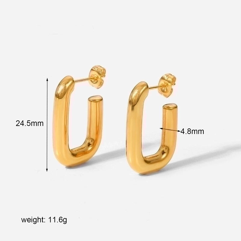 1 Pair Minimalist U Shape Polishing Plating 304 Stainless Steel 18K Gold Plated Hoop Earrings