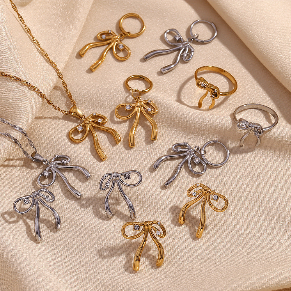 Fashion Bowknot Geometric Stainless Steel 18K Gold Plated Necklaces