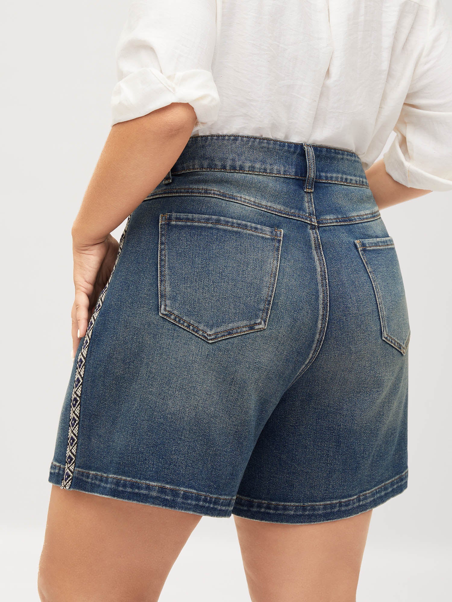 Lace Trim Classic Cut Denim Shorts
