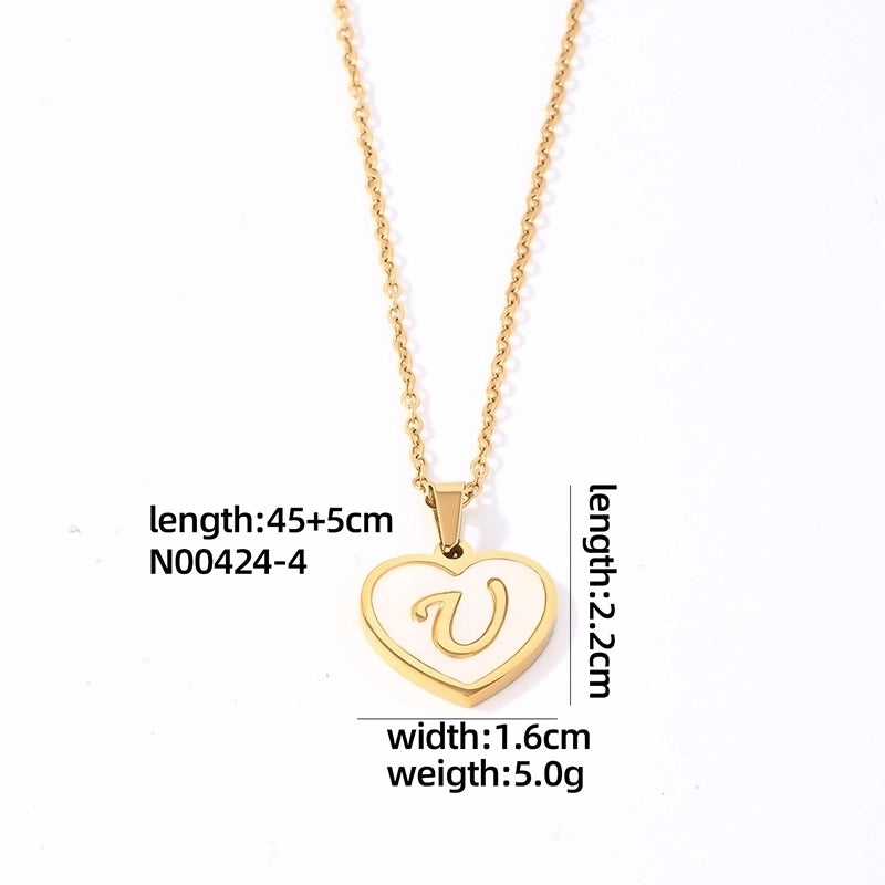 304 Stainless Steel Casual Minimalist Plating Inlay Letter Heart Shape Shell Pendant Necklace