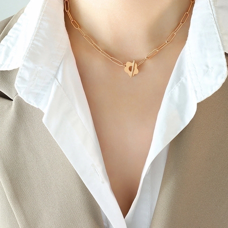 Fashion Flower 304 Stainless Steel 18K Gold Plated Plating Hollow Out Bracelets Necklace