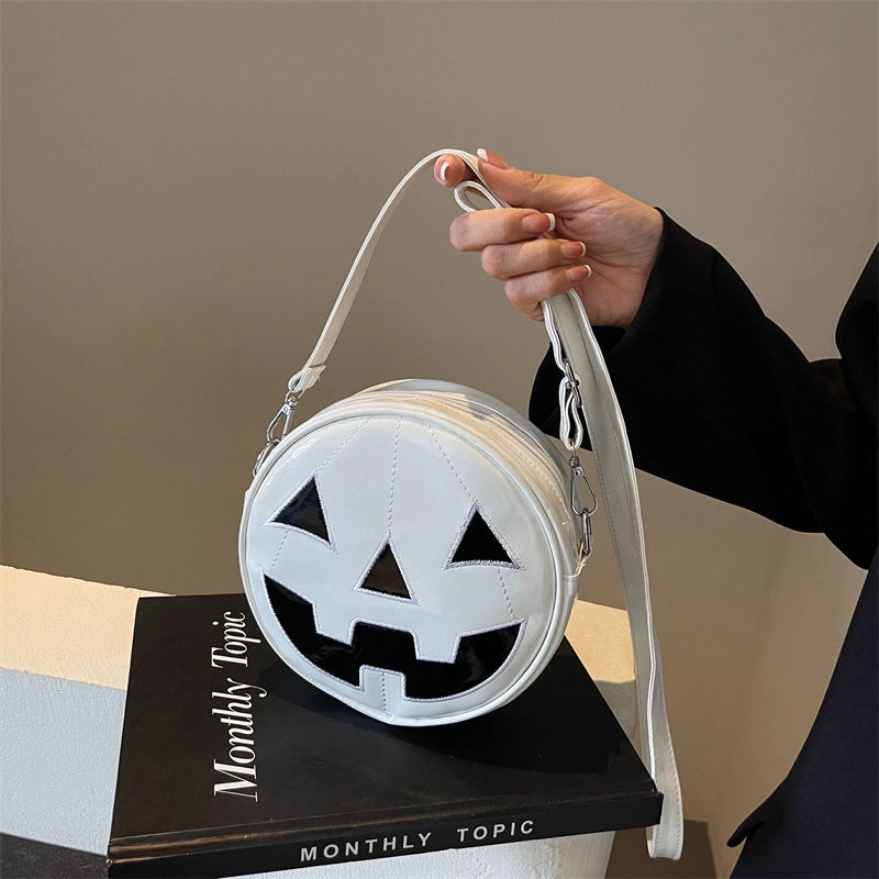 Halloween Women's Small Pu Leather Pumpkin Streetwear Round Zipper Circle Bag