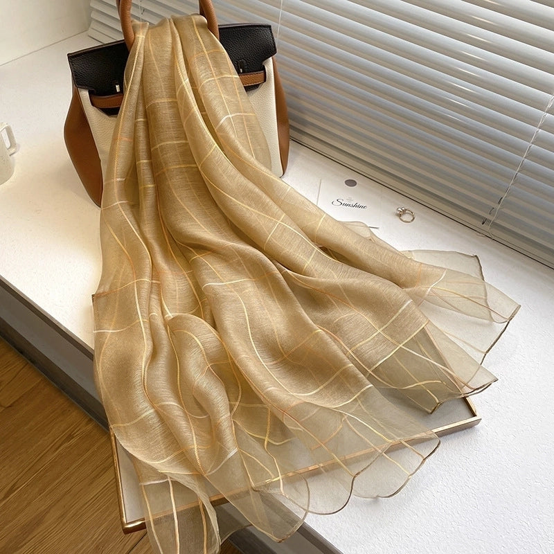 Women's Elegant Stripe Silk Fleece Silk Scarves