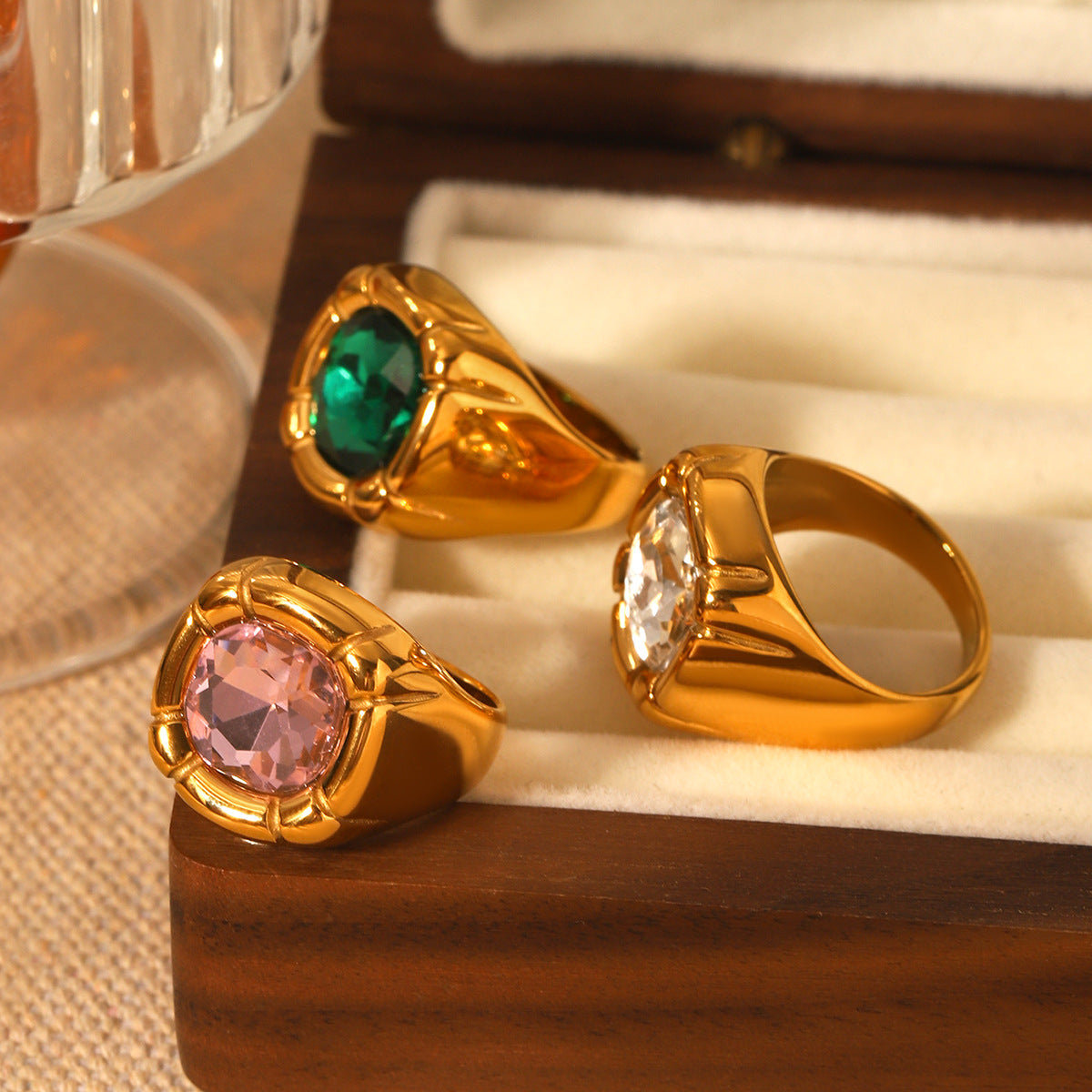 18K Gold Stainless Steel Inlaid Zircon Ring Female Ring Ins Style Titanium Steel Hand Jewelry Casting Ring