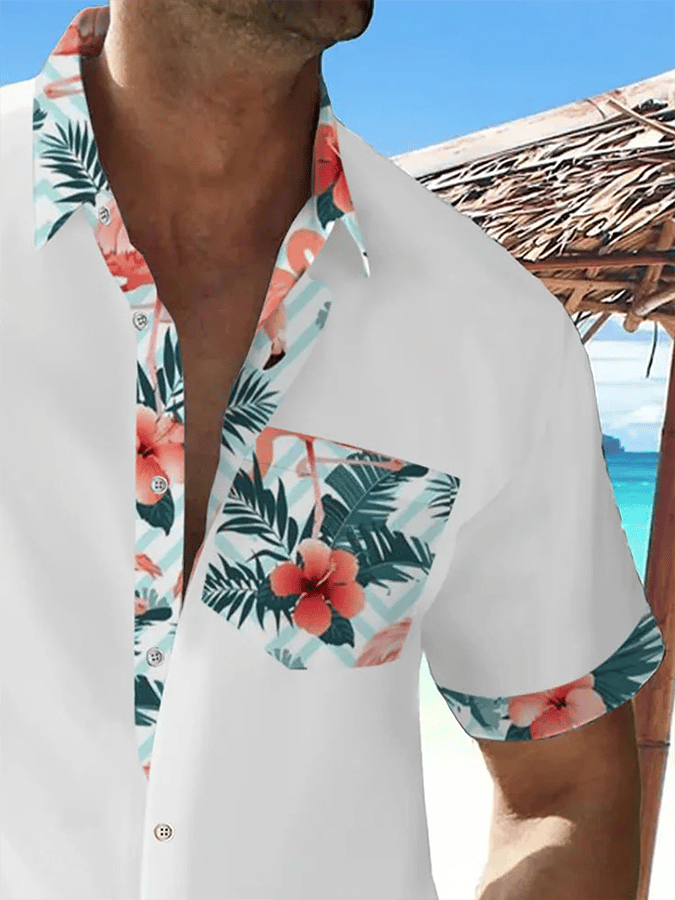 Men's Hawaiian Floral Print Pocket Shirt