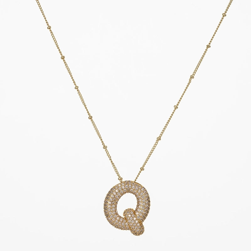 Copper Gold Plated Silver Plated IG Style Minimalist Plating Inlay Letter Zircon Pendant Necklace