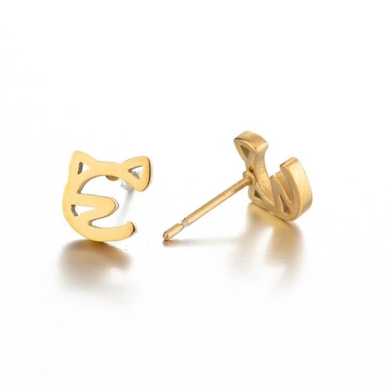 1 Pair Cute Cat Plating 304 Stainless Steel 18K Gold Plated Ear Studs