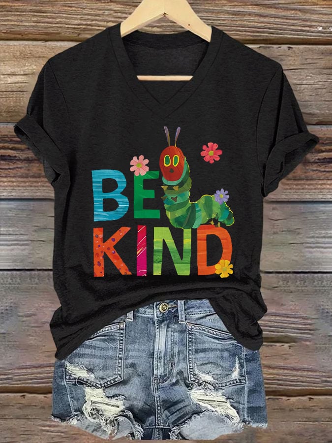 Women's Be Kind Printed Casual V-Neck T-Shirt