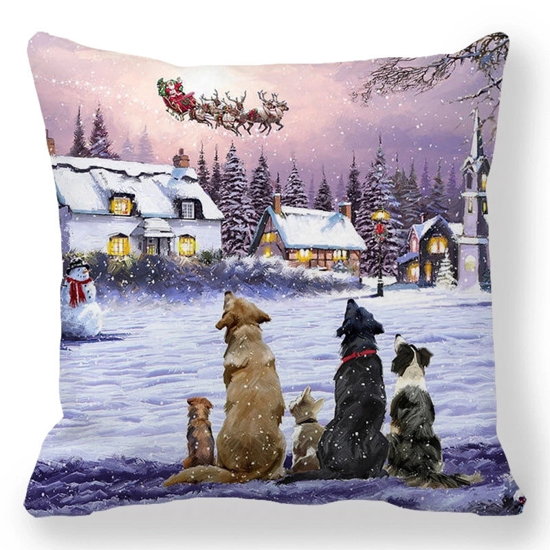 Christmas Pastoral Santa Claus Elk Cotton Pillow Cases Couch & Sofa Decor