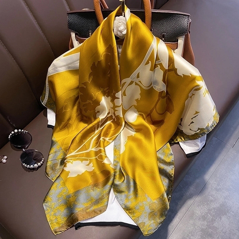Women's Elegant Printing Satin Printing Silk Scarf