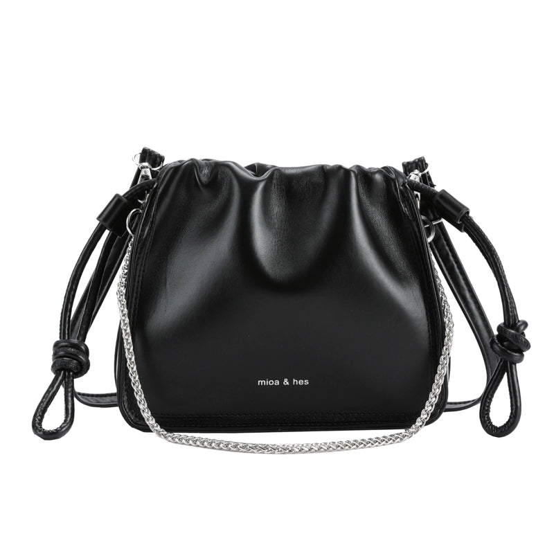 Women's Pu Leather Solid Color Elegant Bucket String Shoulder Bag Crossbody Bag