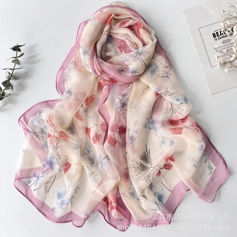 Women's Vacation Color Block Floral Polyester Silk Scarves