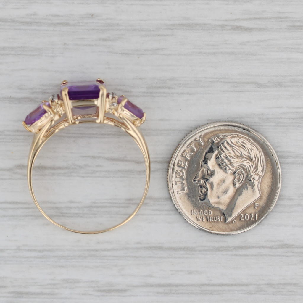 2.53ctw Amethyst 3-Stone Diamond Ring 10k Yellow Gold Size 7.5