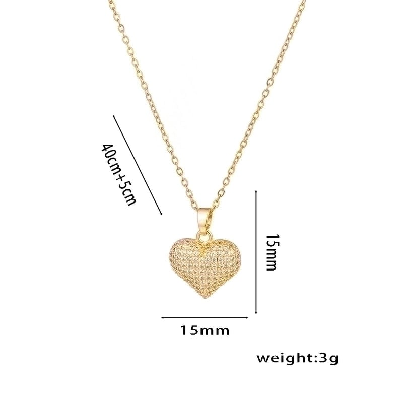 Sweet Solid Color Titanium Steel Zircon 18K Gold Plated Inlay Pendant Necklace