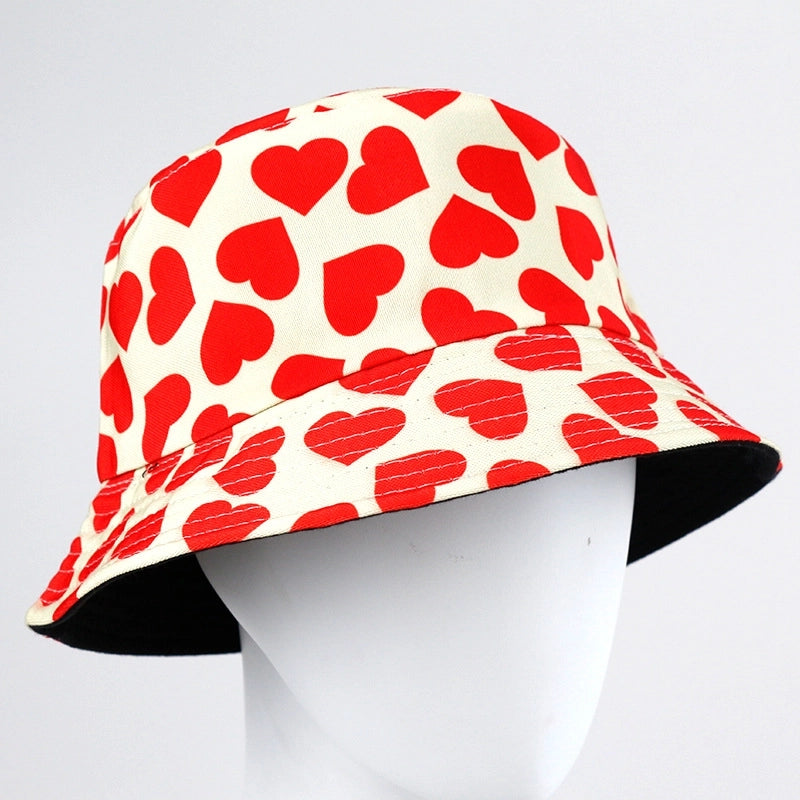 Women's Streetwear Heart Shape Embroidery Printing Flat Eaves Bucket Hat