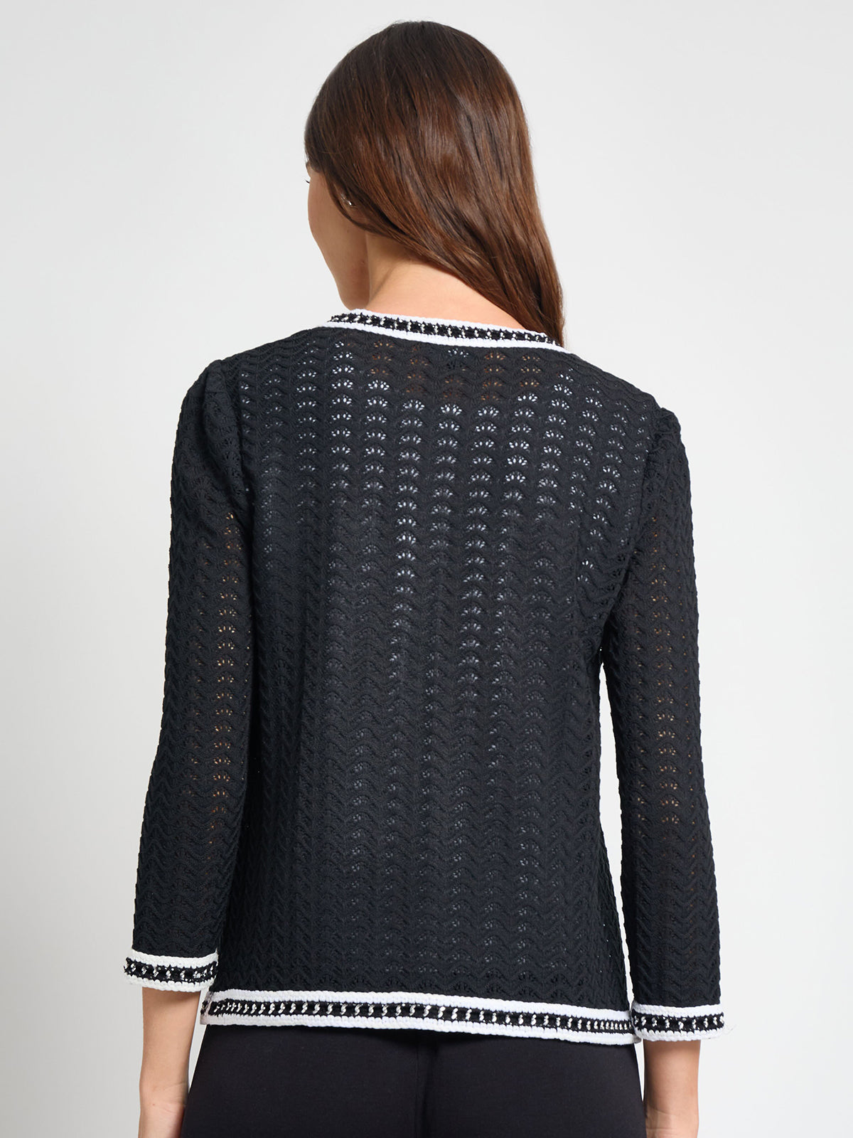 Heritage Chain Trim Pointelle Open Knit Jacket - True Fit
