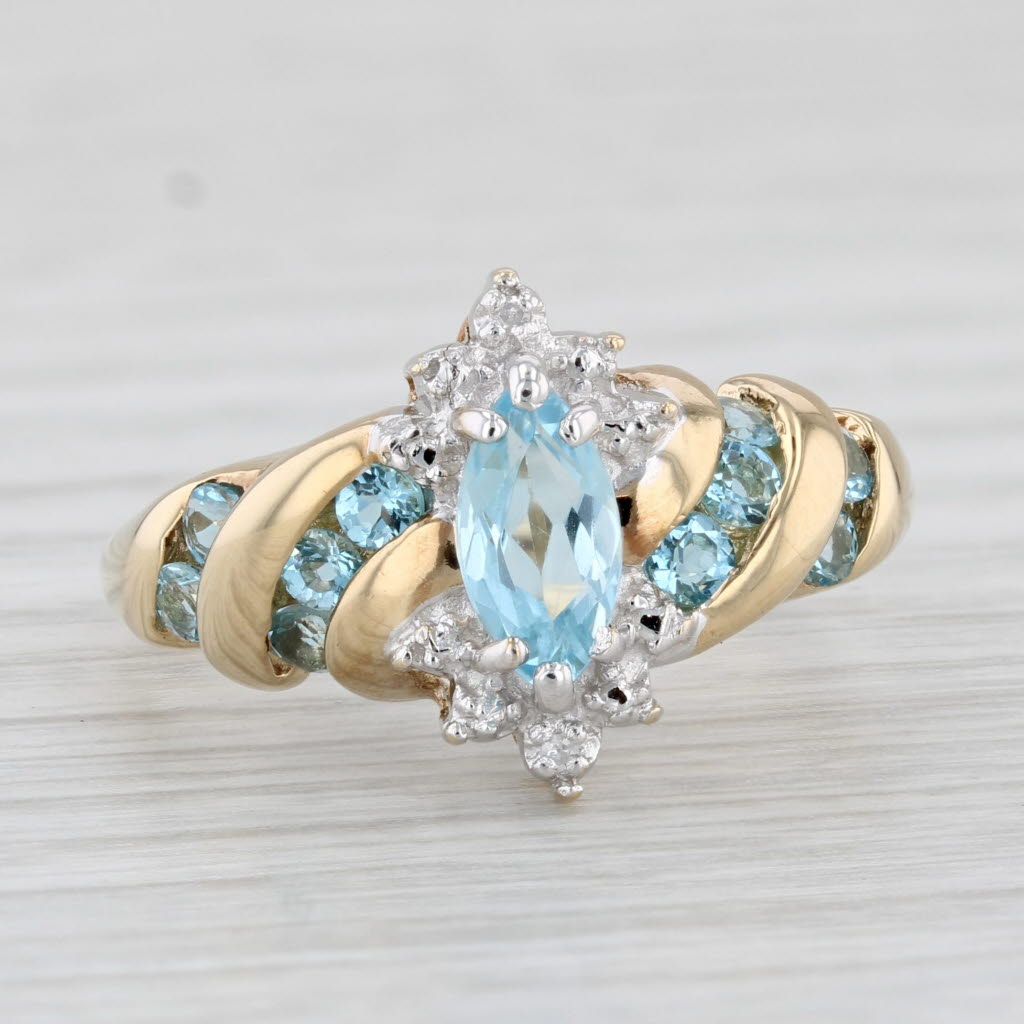 1.26ctw Marquise Blue Topaz Diamond Ring 10k Yellow Gold Size 8.75