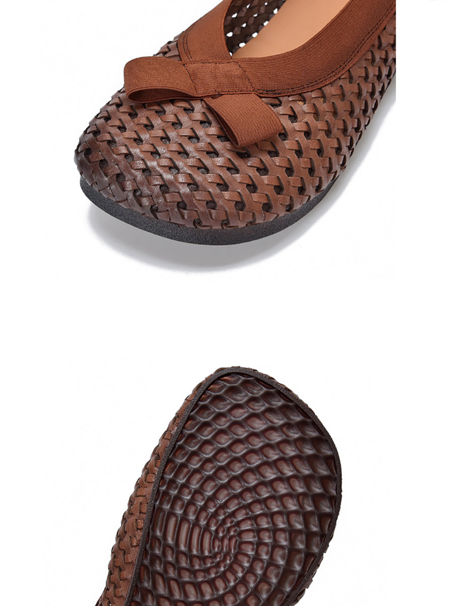 Women Vintage Summer Leather Weave Low Heel Shoes
