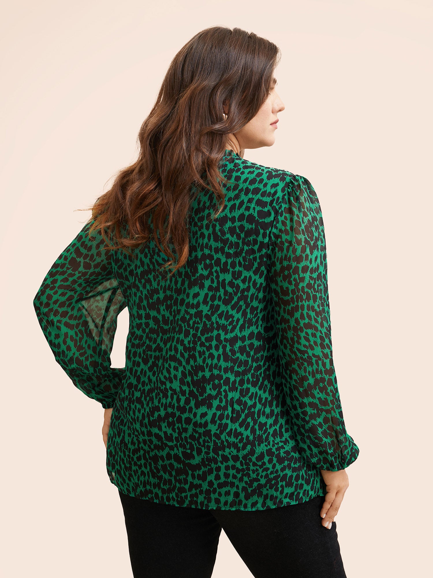 Leopard Print Tie Knot Lantern Sleeve Blouse