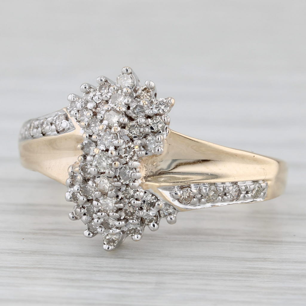 0.65ctw Diamond Cluster Bypass Ring 10k Yellow Gold Size 7