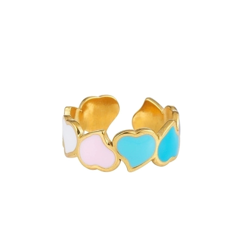 Vintage Style Color Block Stainless Steel 18K Gold Plated Plating Open Rings