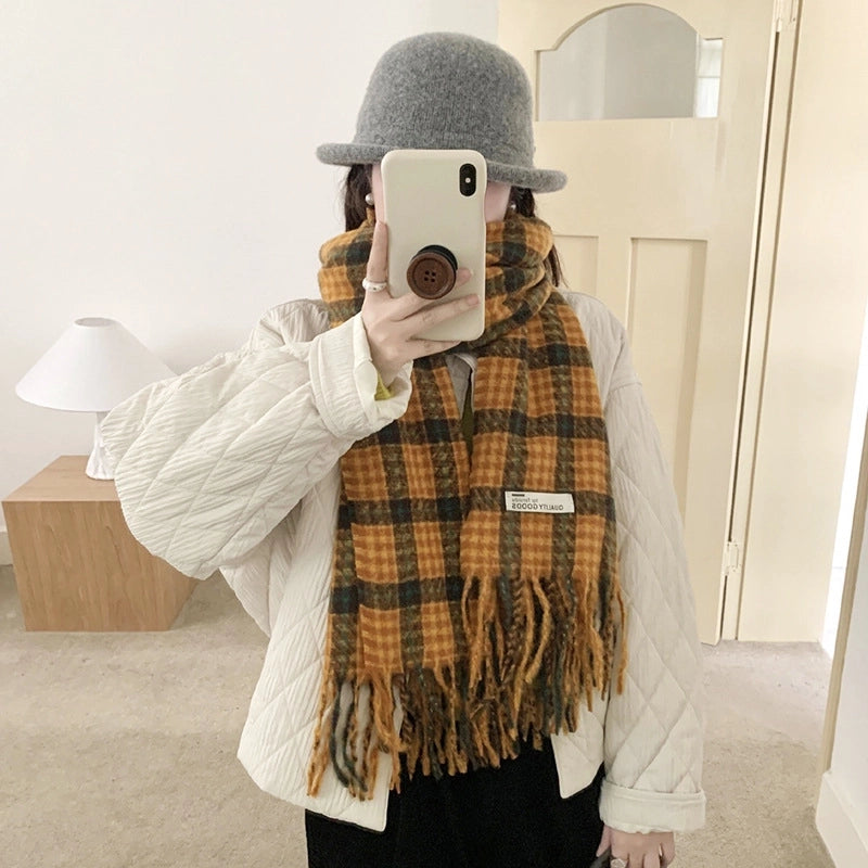 Women's Lady Minimalist Lattice Imitation Cashmere Scarf