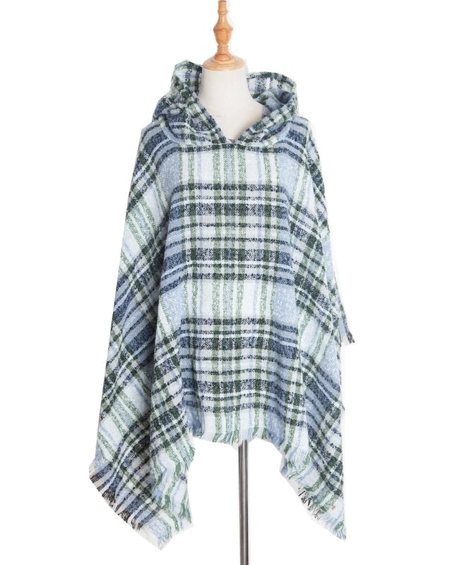 Direct New Cape Europe And The United States Spring And Autumn And Winter New Barbed Wool Pullover Plaid Hat Cape Shawl