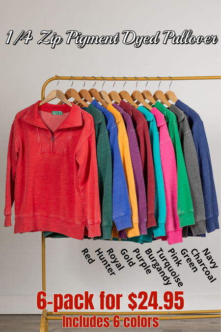 FINAL SALE⚡6 Packs for $24.95⚡ - Cozy Campfire 1/4 Zip Pigment Dyed Pullover (Multiple Colors)