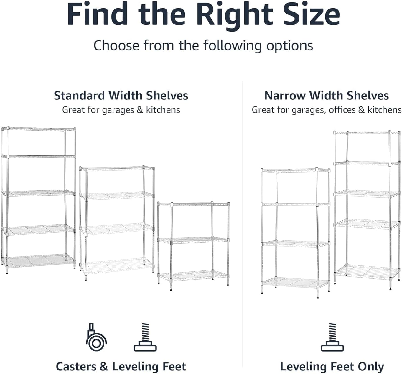 Amazon Basics 4-Shelf Steel Wire Storage Rack, Adjustable, Sturdy, Easy Assembly, 13.4 D x 23.2 W x 48 H in, Black
